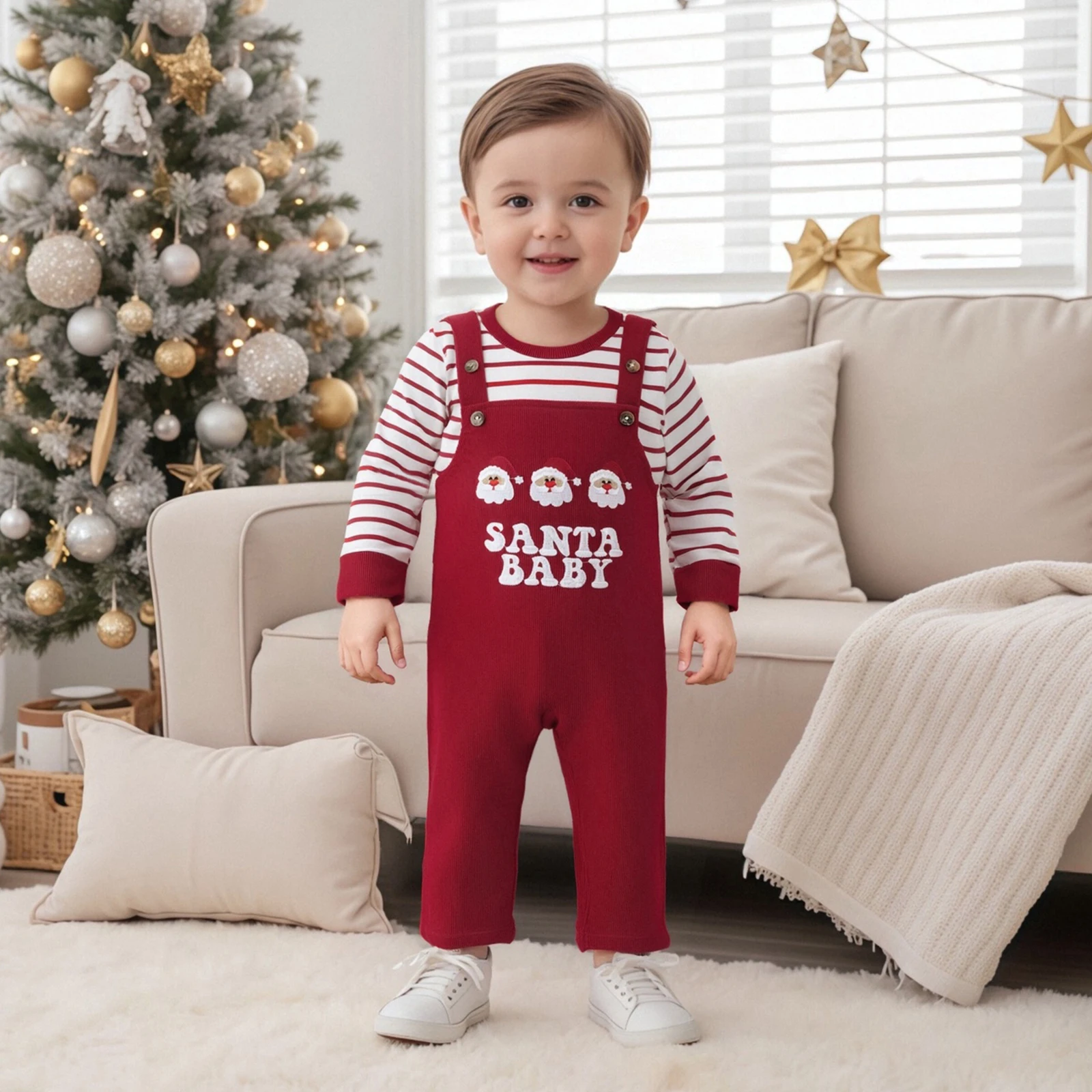2026 الخريف الشتاء عيد الميلاد طفل رضيع ملابس عيد الميلاد شريط طويل الأكمام البلوز إلكتروني التطريز السراويل الشاملة 2 قطعة مجموعة #3