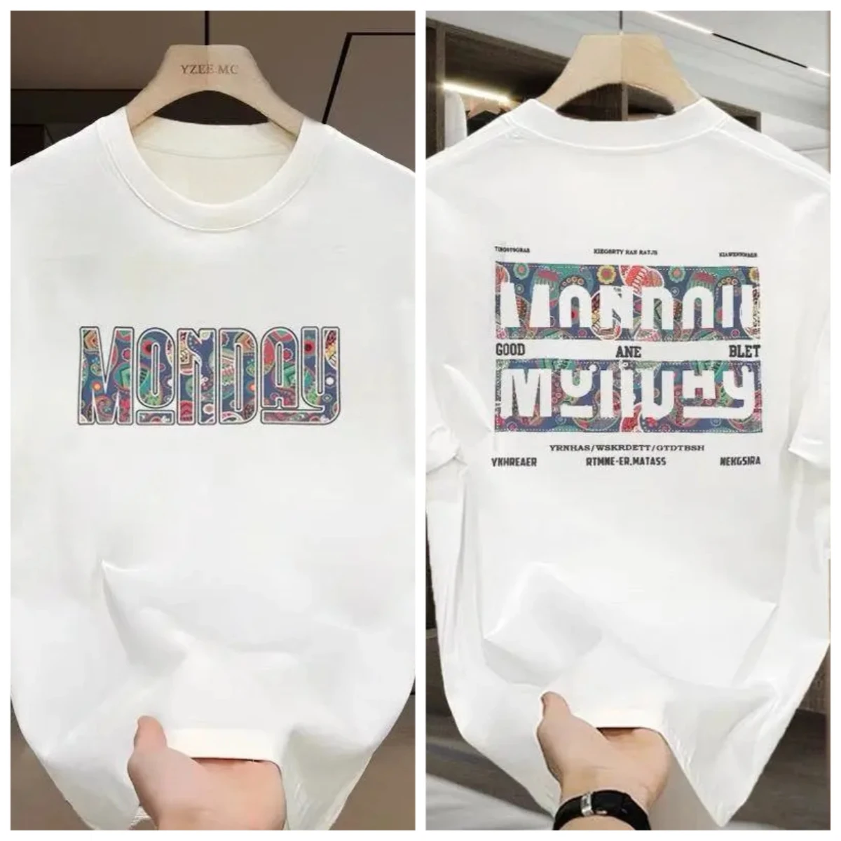 

Heavy T-shirt College Style Men's Short Sleeves Summer Street Simple Letters Pure Cotton Printing Half Sleeves Trend Loose