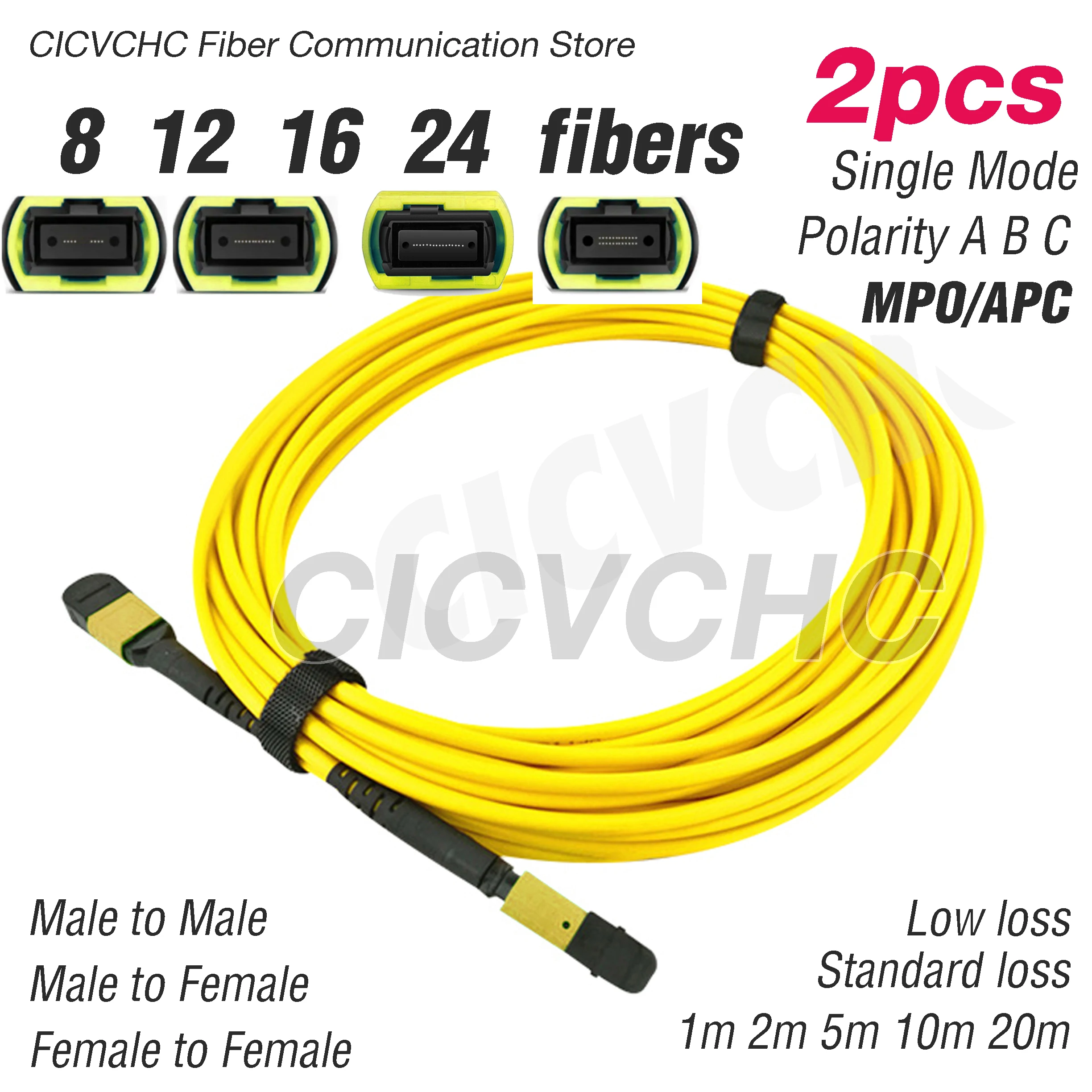 

2pcs MPO Patchcord 8, 12, 16, 24 fibers MPO/APC-MPO/APC-Single mode-3.0mm Cable-Polarity A, B, C