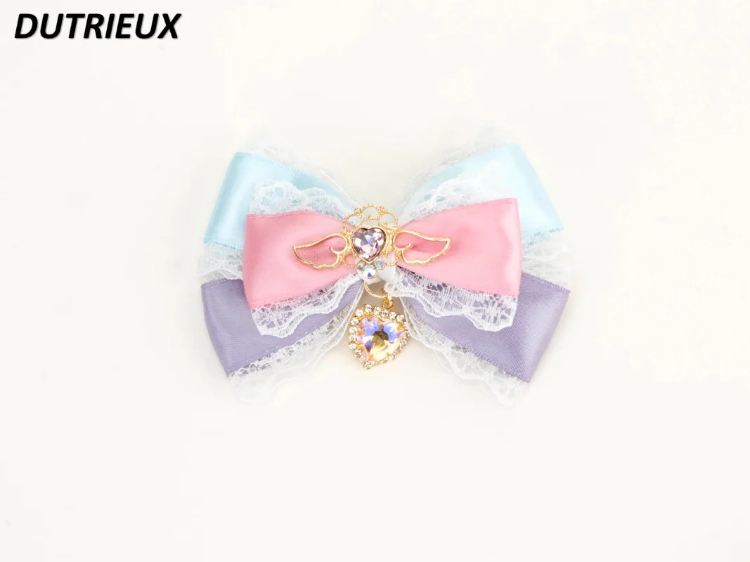 Girl\'s Color Matching Bow Double Ponytail Hairpin Hair Clips Swwt Cute Hair Accessories Mine Series Ear Studs Ear Clip