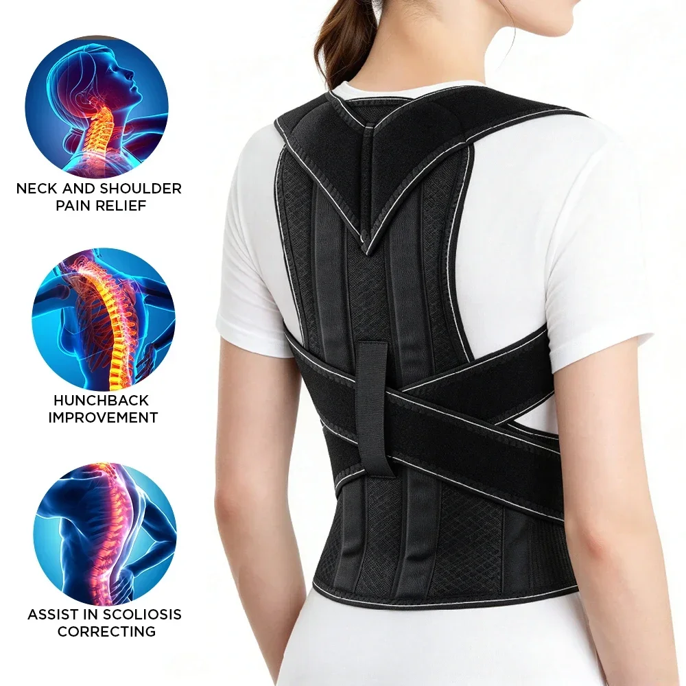 Adjustable Back Brace Posture Corrector Brace, Improve Hunchback, Provide Lumbar Waist Back Shoulder Support for Women and Men