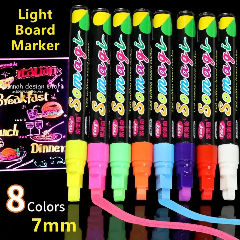 

8-цветные жидкие меловые маркеры, моющиеся неоновые меловые маркеры для мокрого стирания для доски, знаки для классной доски, стеклянные окна, детское искусство