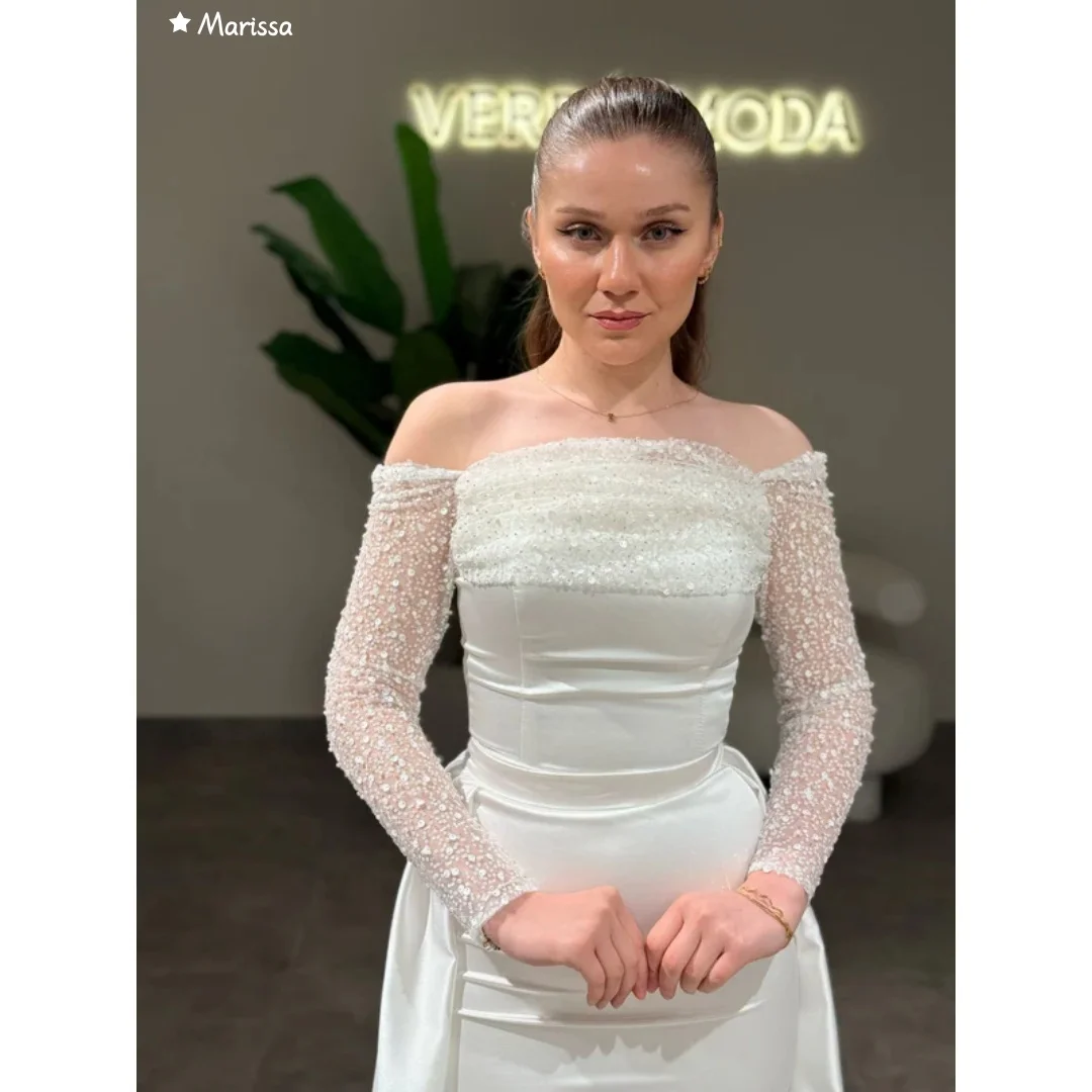 Marissa lange staart satijnen galajurk op maat gemaakte elegante damesjurken voor speciale gelegenheden gedeeltelijke pailletten galajurk 2025