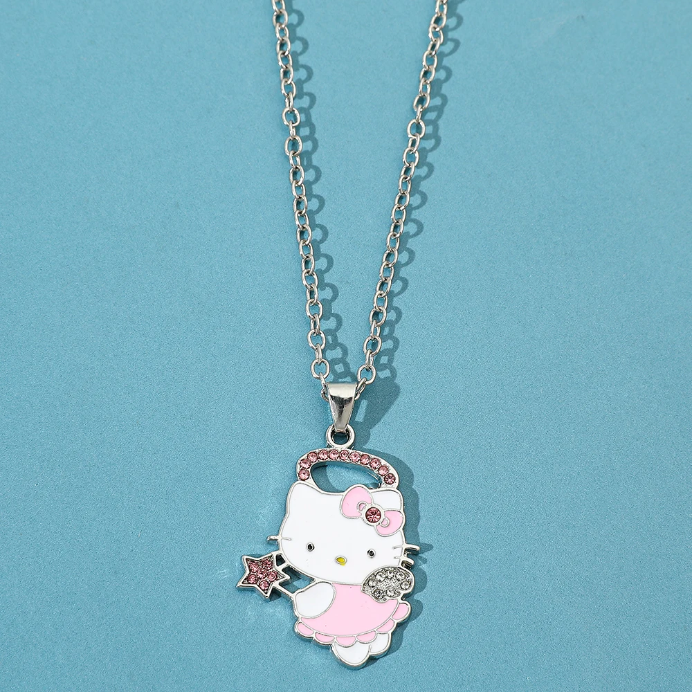 Kawaii Sanrio Anime Hello Kitty Alloy Necklace Cartoon KT Cat Fairy Stick Pendant Girl Sexy Collar Chain As A Holiday Gift