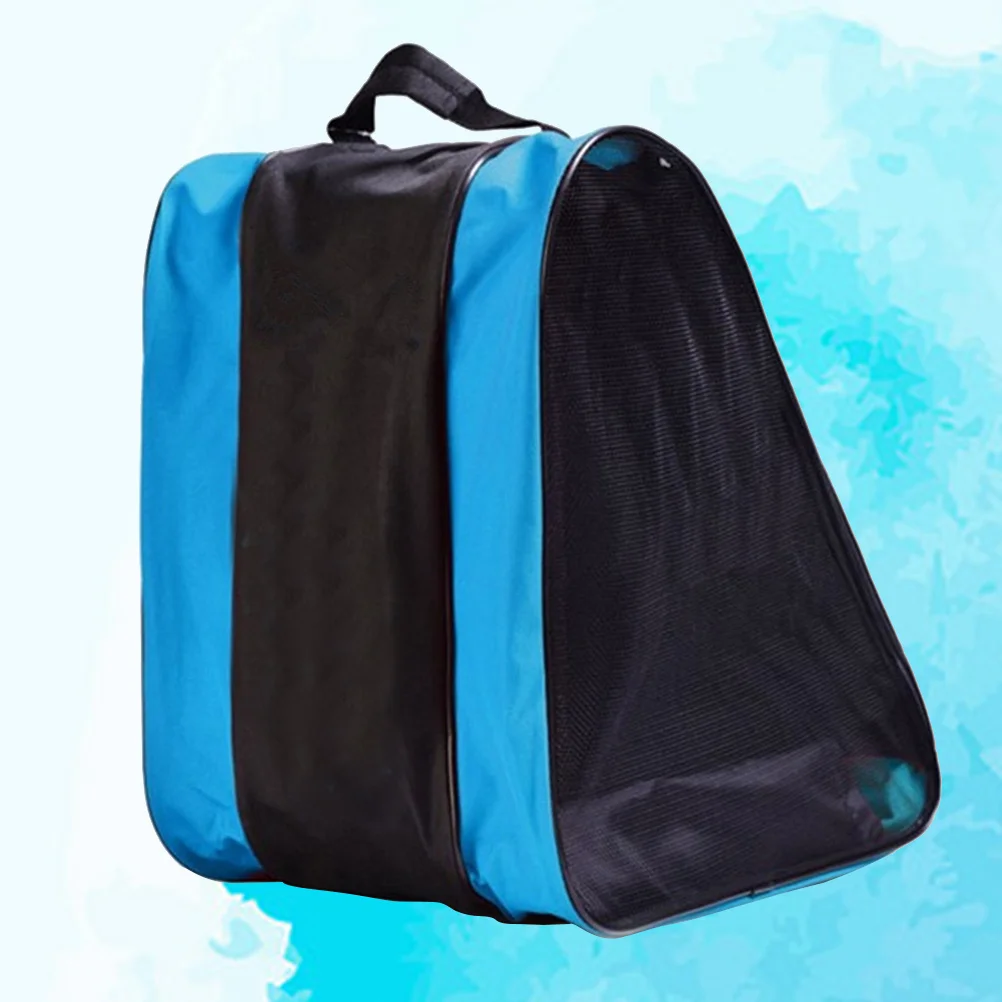 Roller Skating Blue Waterproof Nylon Durable Adjustable Strap Three Pockets For Ice Storage Back Arm Skate Bag