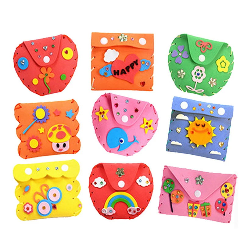 DIY kleine portemonnee voor kinderen, vilten portemonnee, EVA-lijm, creatief naaien, plakken, handwerk, voorschools speelgoed, handgemaakt materiaalpakket
