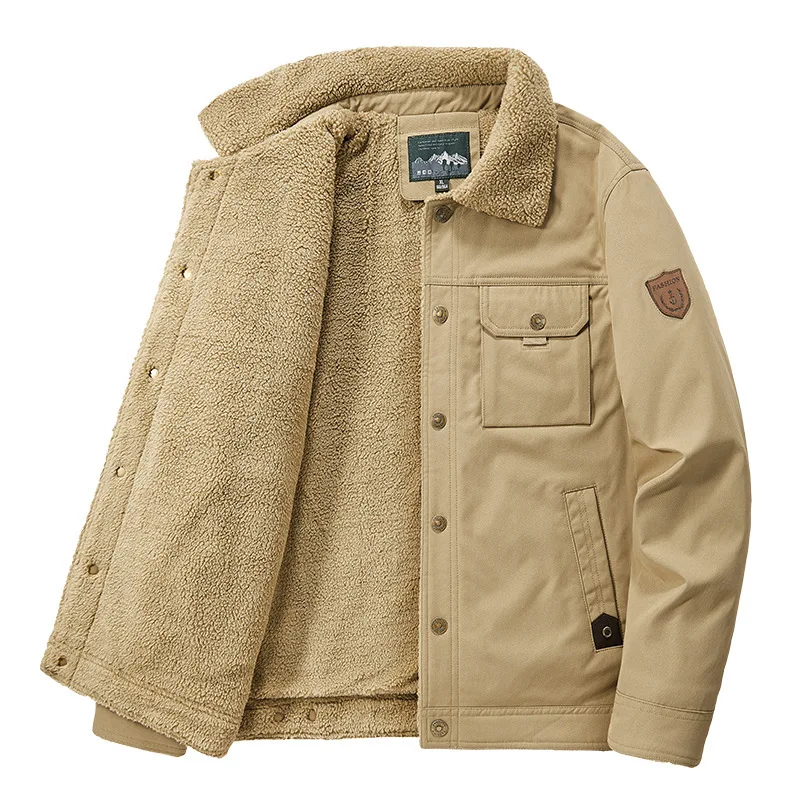 Winter Men's Casual Solid Color Loose and Thickened Warm Collar Cotton Jacket