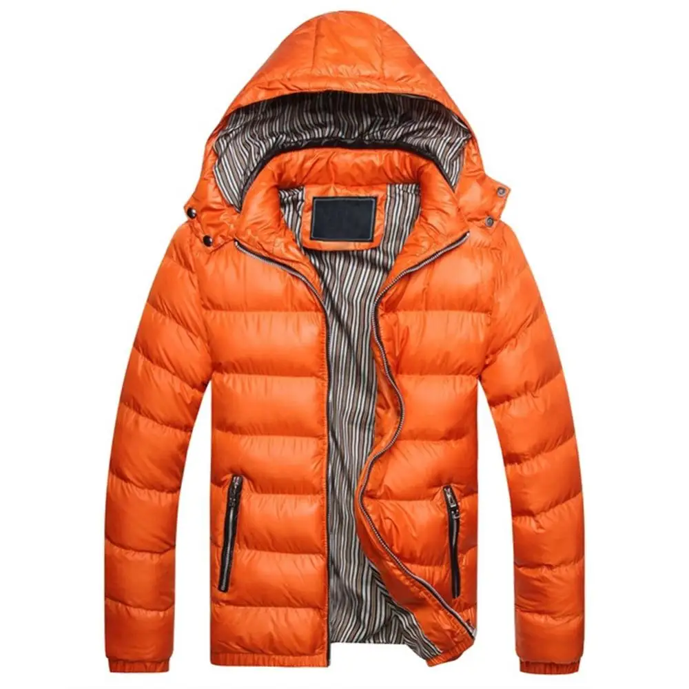 Winter Warm jackets for men Solid Color Hooded Long Sleeve Zip Up Pocket Down Quilted Coat ​erkek mont куртка зимняя мужская