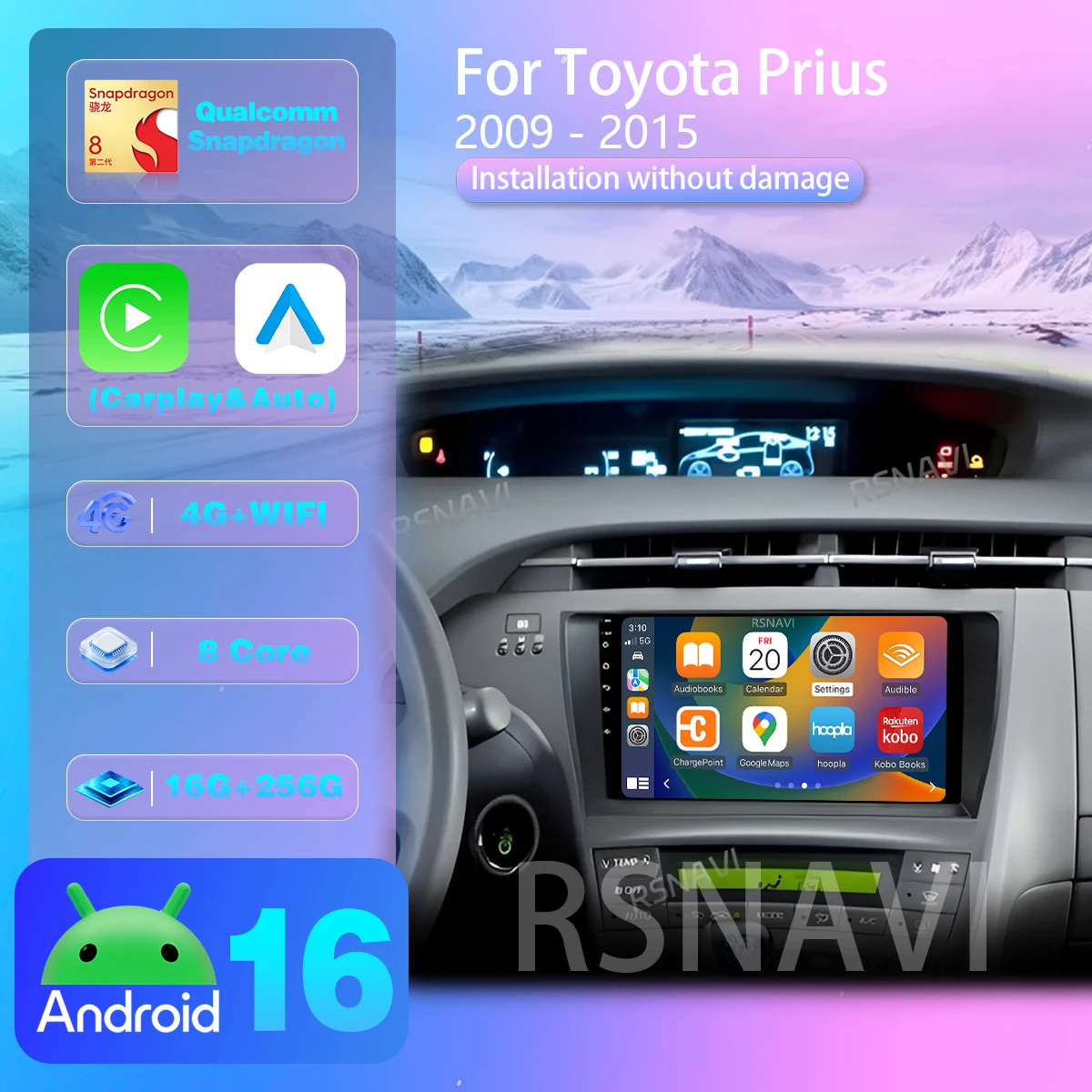Android 16 für Toyota Prius XW30 2009 - 2015 Plug-and-Play Carplay Auto-Radio Multimedia-Player mit Lenkrad-App-Steuerung