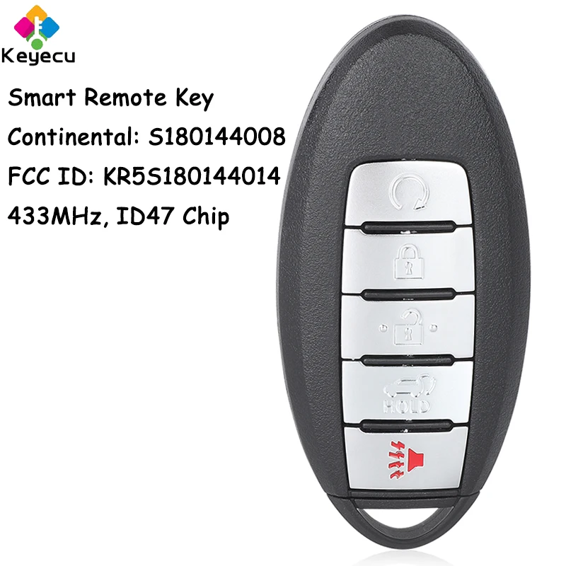 KEYECU Smart Remote Car Key With 5 Buttons 433MHz ID47 Chip for Nissan Pathfinder Murano 2013-2016 Fob S180144008 KR5S180144014