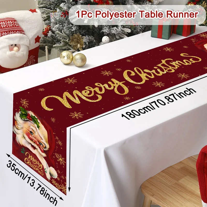 Frohe Weihnachten, Weihnachtsmann, Tischläufer, Weihnachtsdekoration für Zuhause, 2025, Winterurlaub, Küche, Esstisch, Dekoration, Navidad-Geschenke – Detail 3