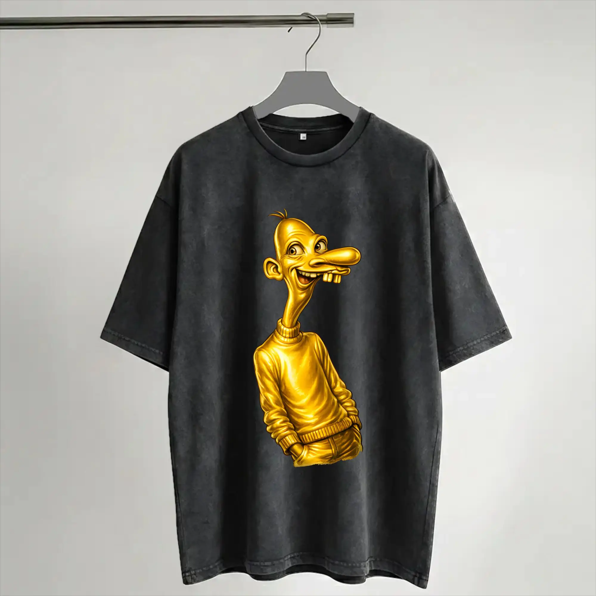 Harajuku Washed Shirt Golden Neegy Meme Funny Internet Brainrot Gen Z Humor Apparel Retro T Shirt Streetwear Short Sleeve