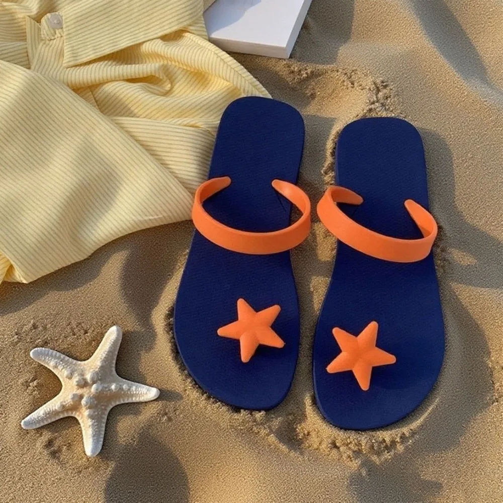 

Casual Holiday Star Heart Flip Flops Non-Slip Flat Seaside Sandals Waterproof Shoes Vacation Beach Slippers Outdoor
