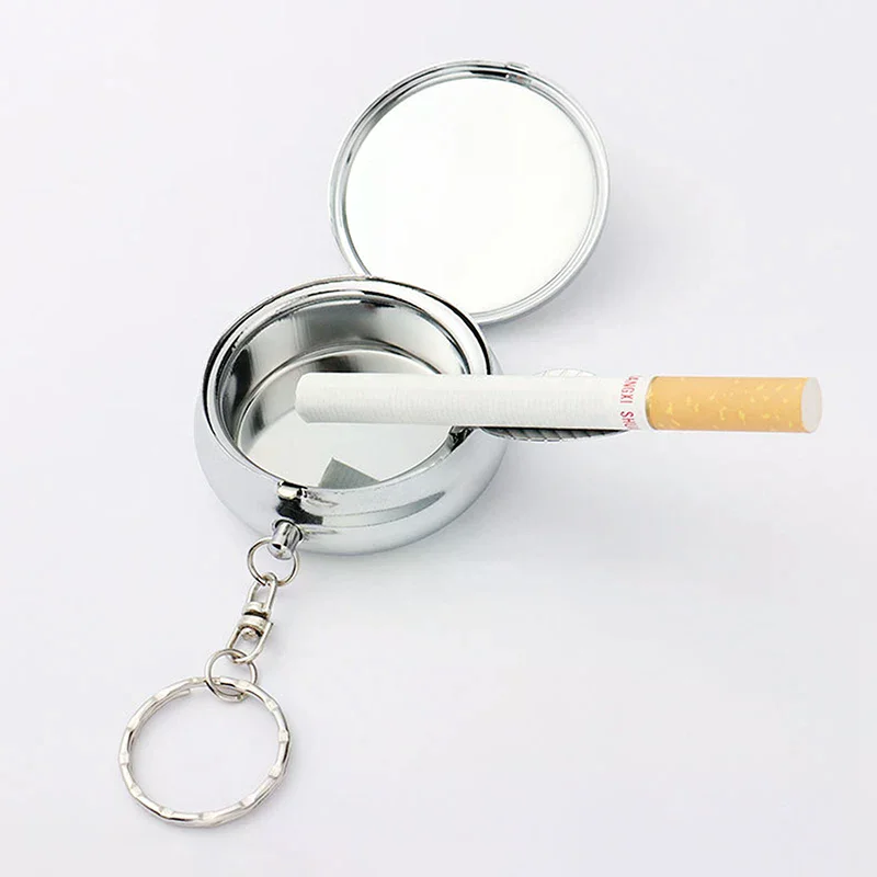 Portable Mini Ashtray with Key Chain MetaL Pocket Ashtray Mini Ash Box Case Ash Tray VehicLe CiGarette Ashtray Outdoor TraveL