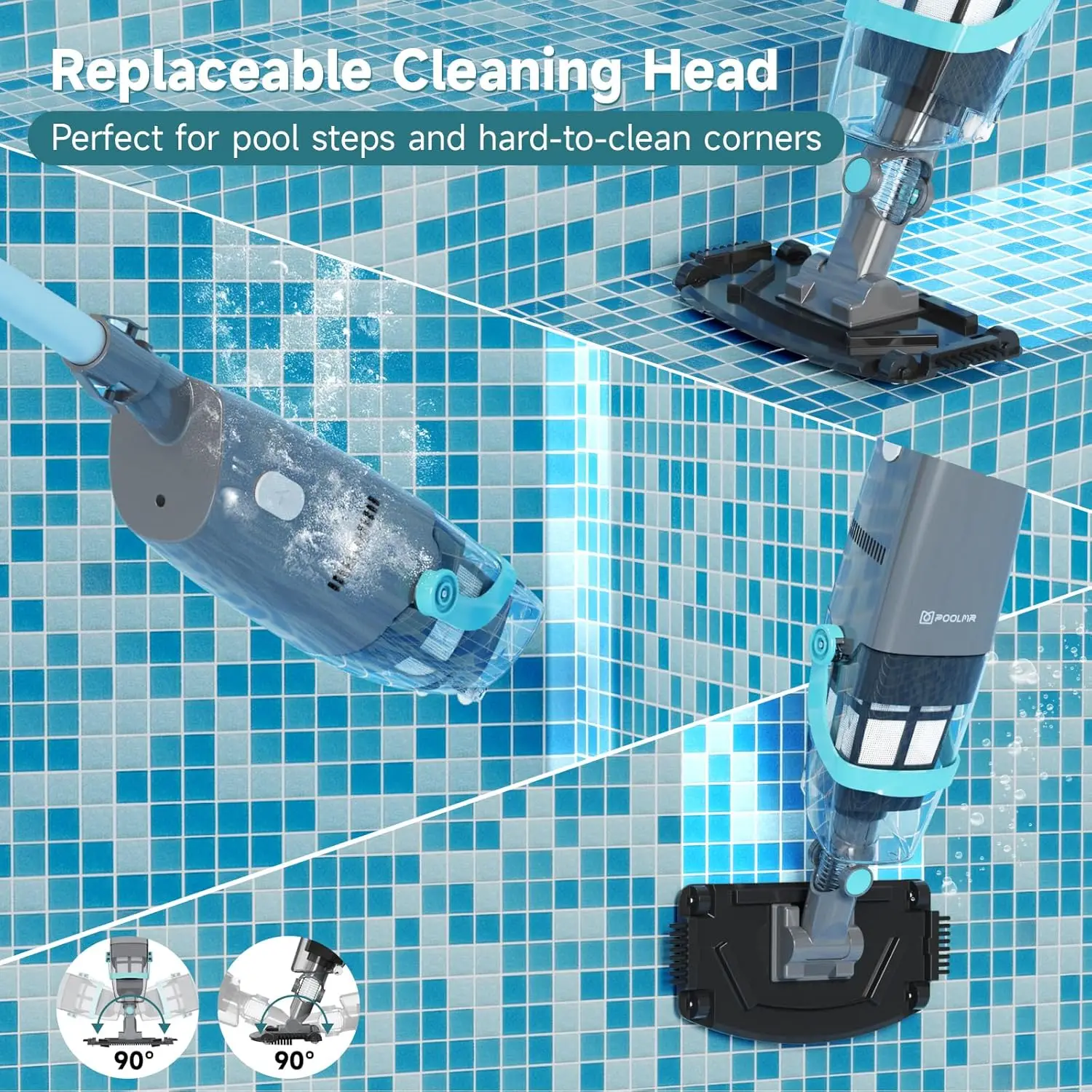 Version Cordless Handheld Pool Vacuum Rechargeable 16 Gal/Min Suction Cleaner 60 Min Runtime Cleaning Pools