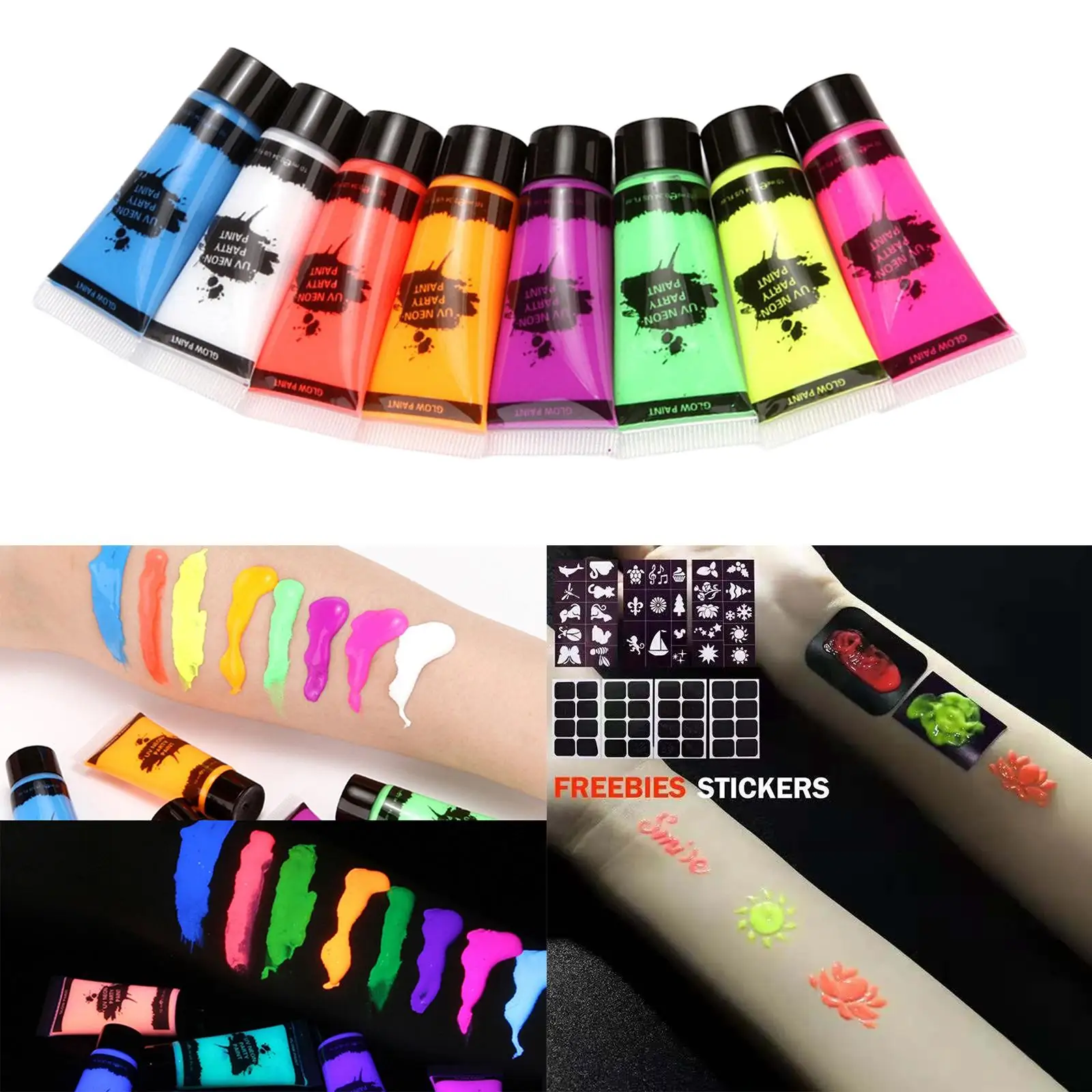 Glow in the dark body color black light neon fluorescence palette 0.34