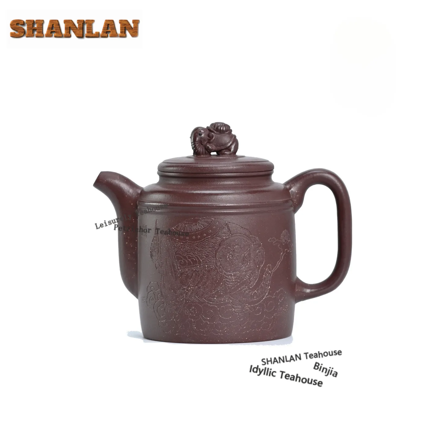 

410ml Yixing Purple Clay Teapot Hand-carved Peaceful Elephant Straight Pot Raw Ore Purple Jade Gold Sand Mud Kettle Zisha Teaset