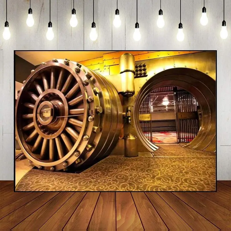 Bank Vault Photography Security Gold Bullion Gold Ingots Vault Background Money Event Robber Party Backdrop Wall Decorations