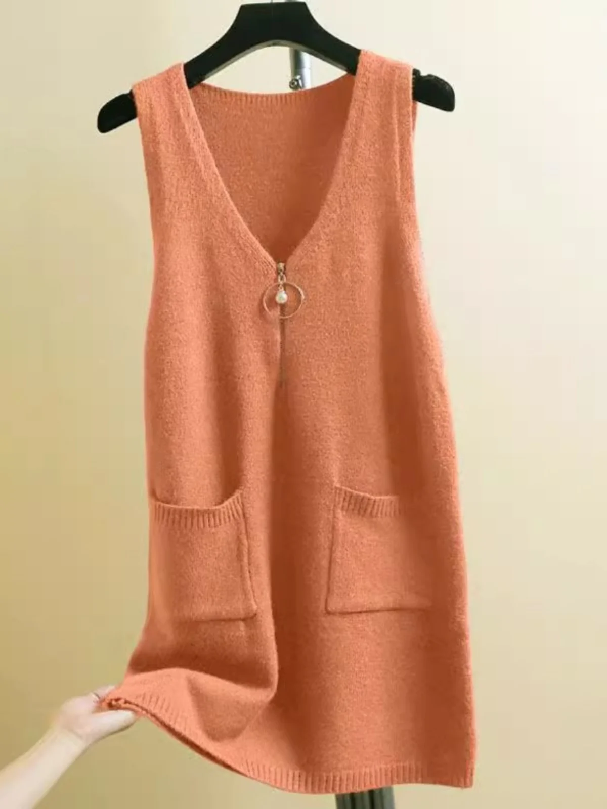 Outono inverno feminino camisola de malha colete midi dr solto coreano sle outerwear camada base regata dr