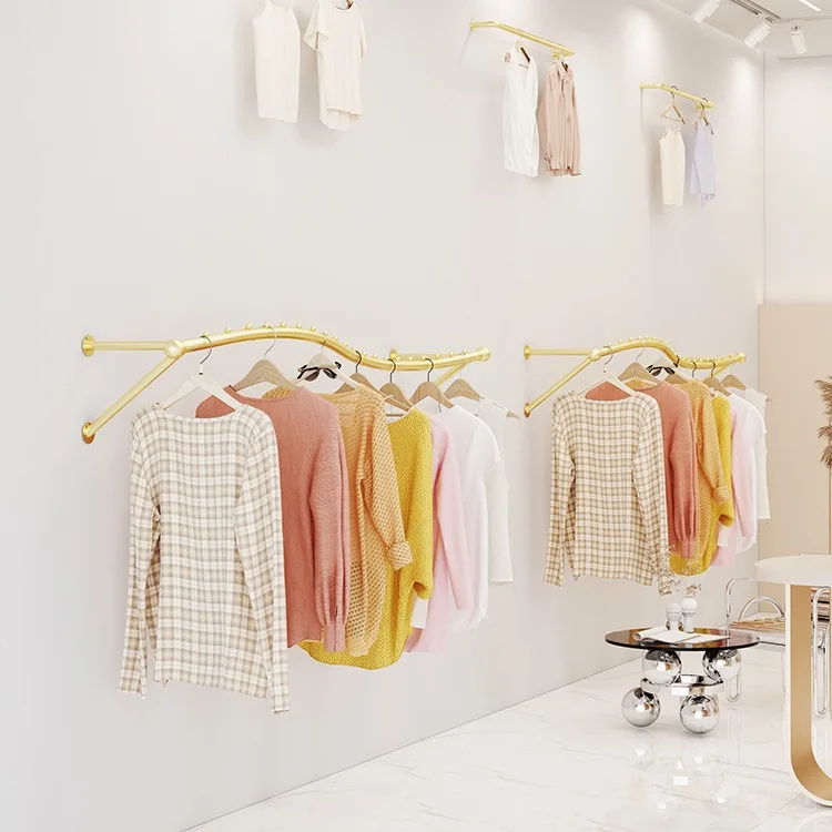 Clothing store display rack, wall-mounted special gold women's clothing store hanger display rack, children's clothing clothes s