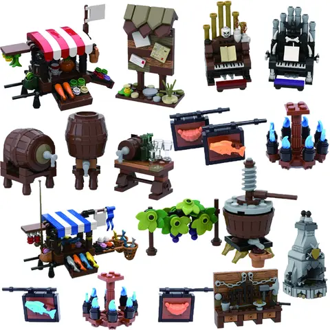 MOC Medieval Stadt City Street View Bausteine Markt Barn Windmühle Gemüse Shop Architektur Modell Set Ziegel Kinder Spielzeug