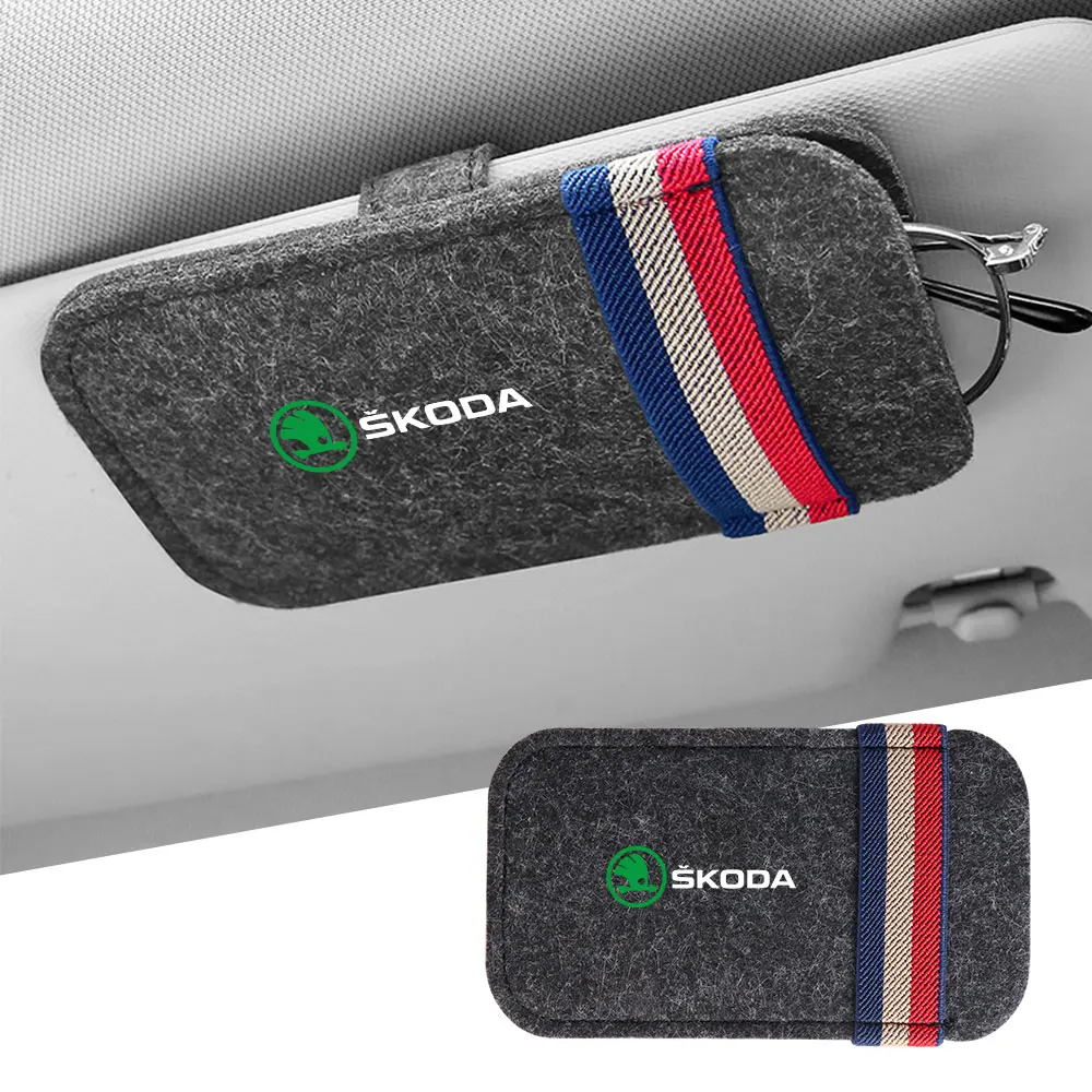 

1Pcs Car Sunglasses Organizer Bags Sun Visor Glasses Storage Clip For Skoda S Octavia Rapid Fabia A7 Superb KAMIQ Roomster VRS