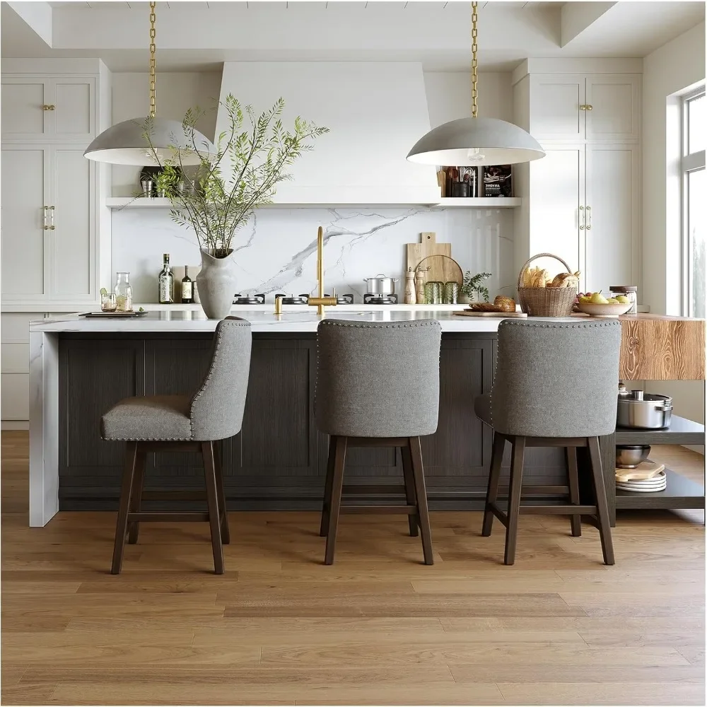

Counter Height Swivel Bar Stools for Kitchen,Backs Soft Fabric Upholstered Bar Chairs Set of 3 Pack,26 Inch Modern Counter Heigh