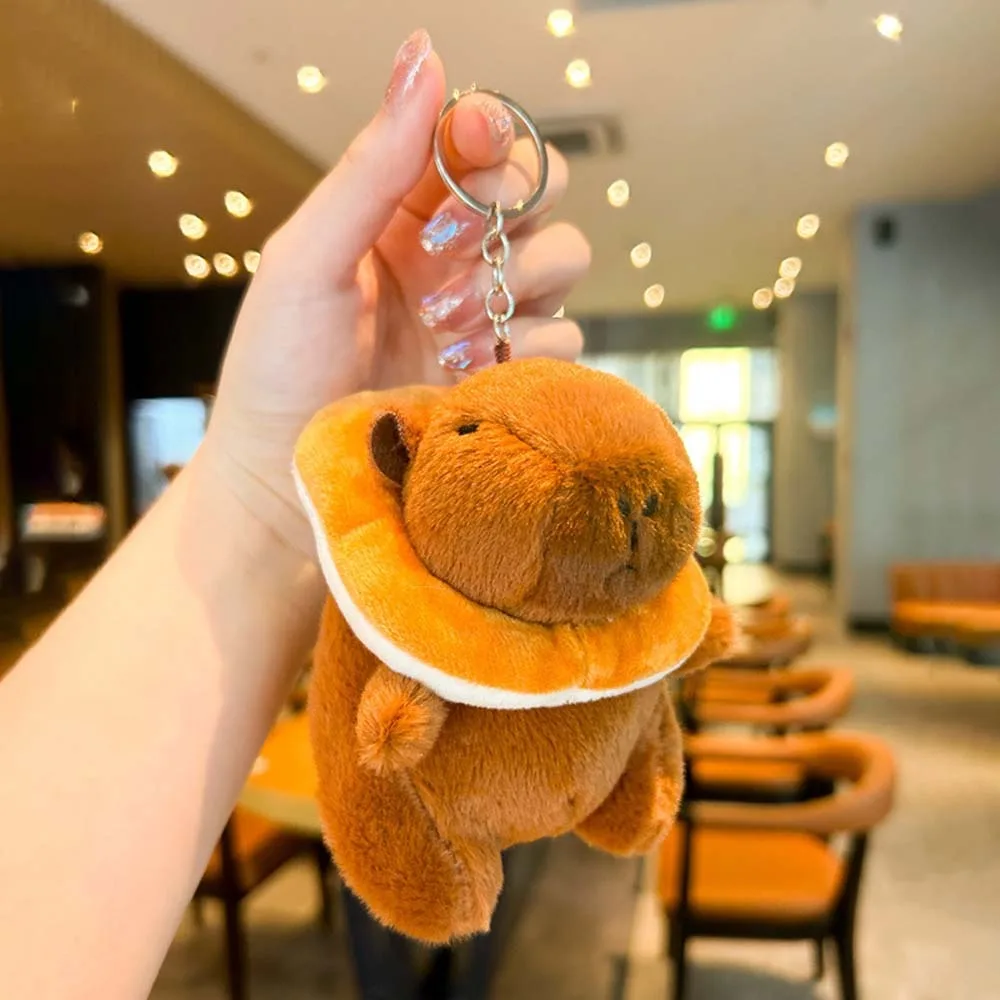 

Kawaii Soft Capybara Key Ring Funny Hamburger Plush Animal Pendant Fur Red-hot Cartoon Doll Keychain Daily