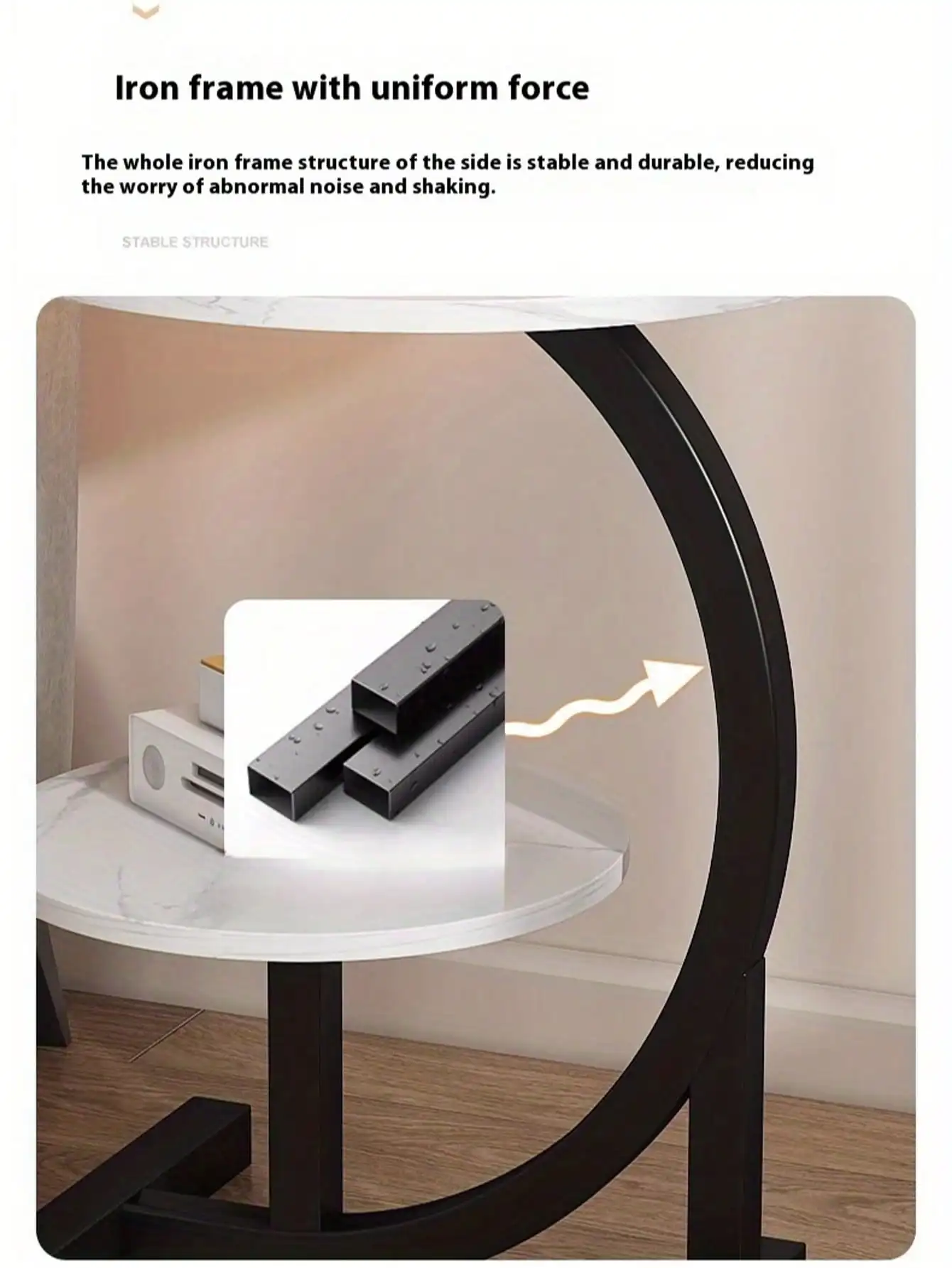 Round C-Shaped Storage Table With Lower Shelf - Solid Hardwood & MDF Construction, Space-Saving Modern Classic Design, - Freestanding Sofa/Bedside Table With 3.2 Cu Ft Storage, Compact Round End Table For Living Room, Bedroom - view 4