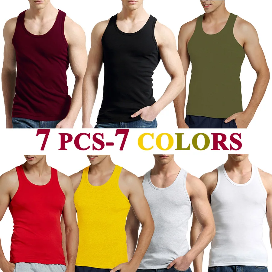 4 PCS/Lot Mens Tank Tops 100% Cotton Solid Vest Male Breathable Sleeveless Tops Slim Casual Undershirt Men Slim Gift Wholesale