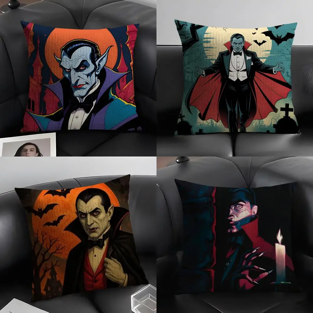 D-Dracula Horror Movie Cushion Cover Natural Linen Organic Fabric Double-Sided Printing Sofa Home Decor Gift Pillow Case