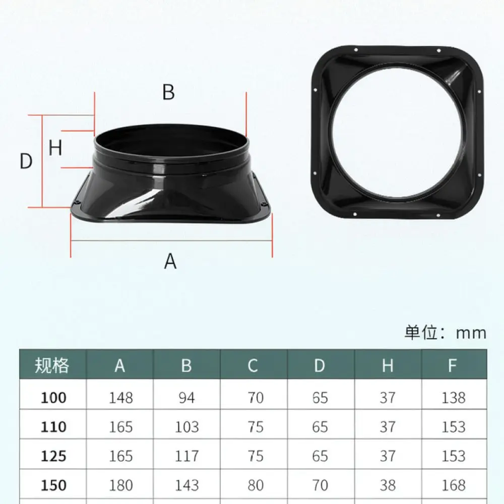 Square To Round HVAC Duct Flange Adapter ABS Connector For Kitchen Exhaust System Air Pipe Ventilation Accessory