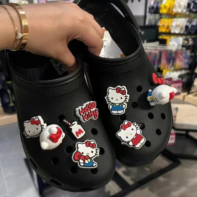 10PCS Cute 3D Hello Kitty Shoes Charms Set Red Bow & Milk Bottle Shoe Accessories Perfect Gift for Girls and Kawaii Lovers ﻿