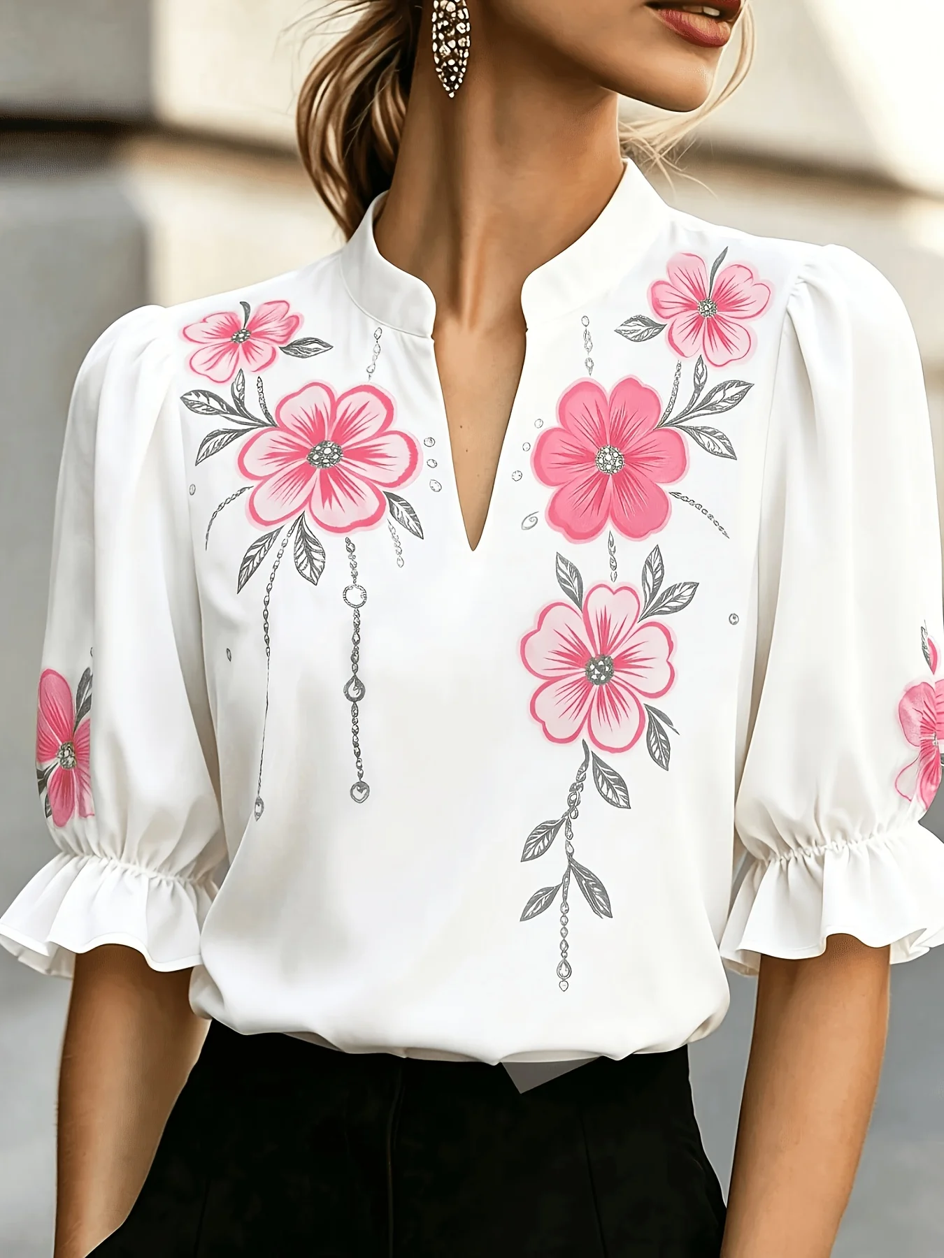 Elegantes, lockeres Damenhemd, modische Freizeitbluse, elegantes Damenhemd, Oberteil für Urlaub und Wochenende – Detail 3