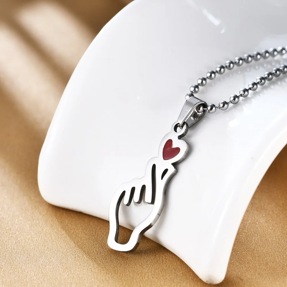 2023 New Stainless Steel Hollow Heart Hand Pendant Necklace BT21 Love Korean Style Man Women Jewelry Gift image 2