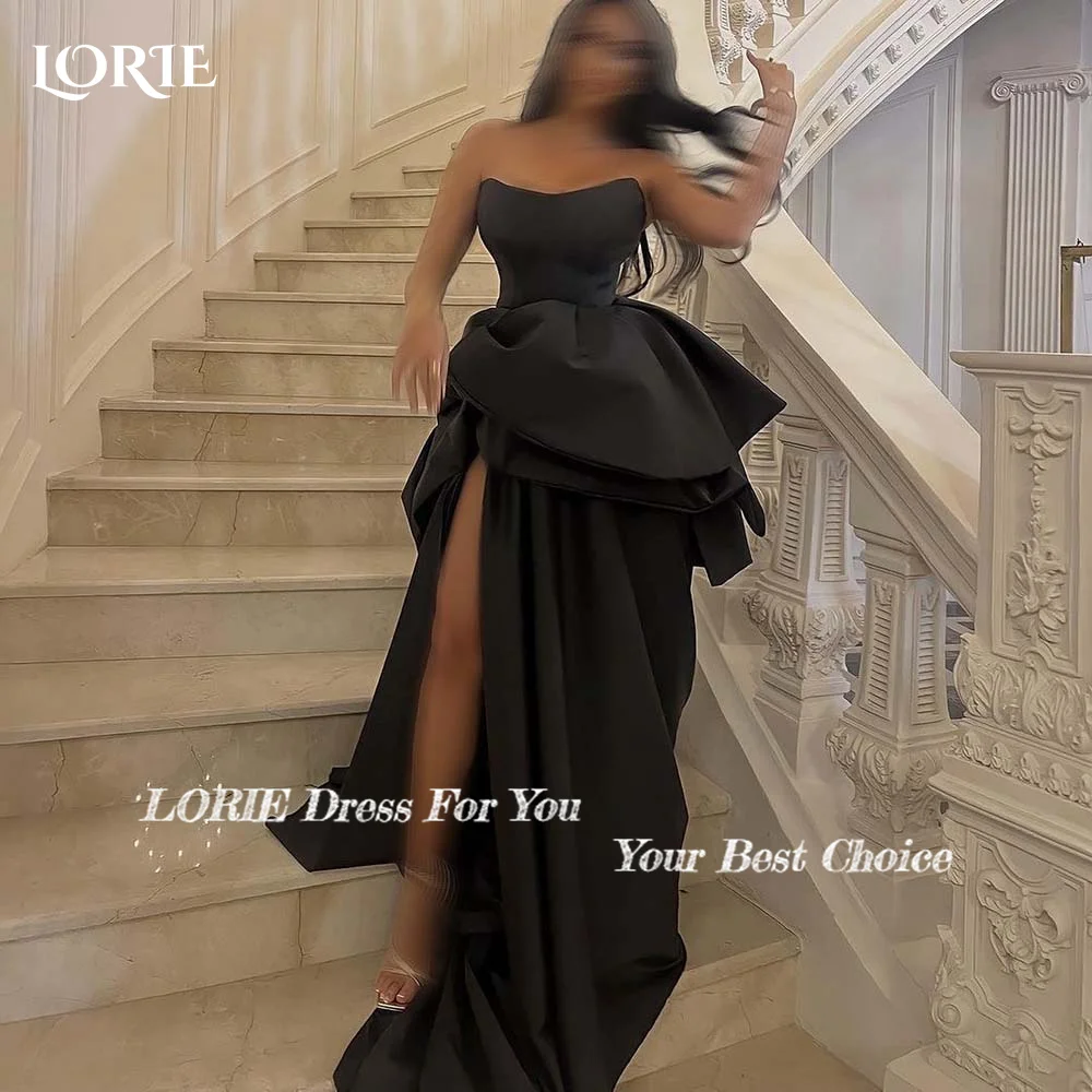 

LORIE Strapless Evening Dresses High Split Prom Dresses Ruched Backless Black Clebrity Party Gown 2024 Puffy Club Dresses