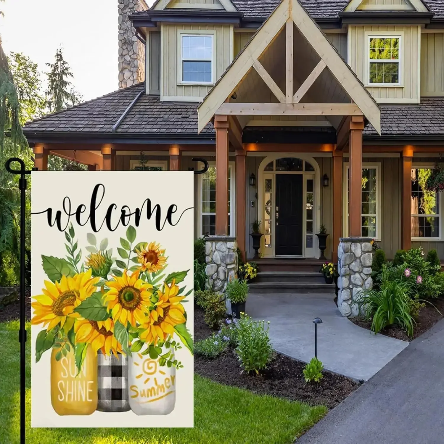 12x18 in Linen Welcome Summer Garden Flag, Double-Sided Small Sunflower Outdoor Flag for Guest Welcome Decoration, No Flagpole Included