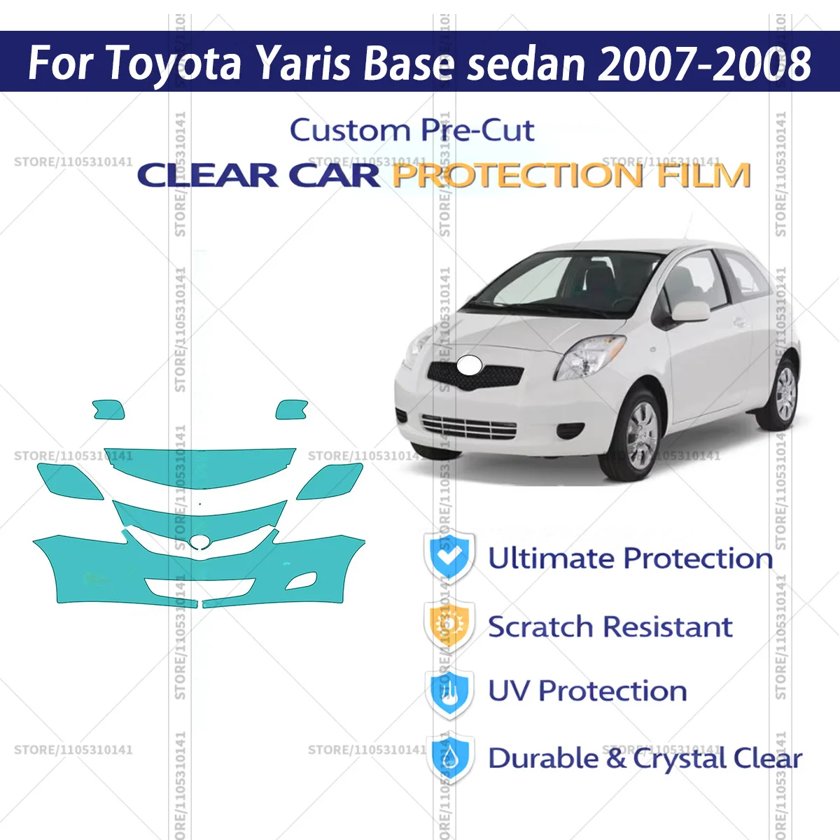 

Pre-Cut Paint Protection Film PPF Transparent Car Film Automotive PPF Front Kit For Toyota Yaris Base sedan 2007-2008