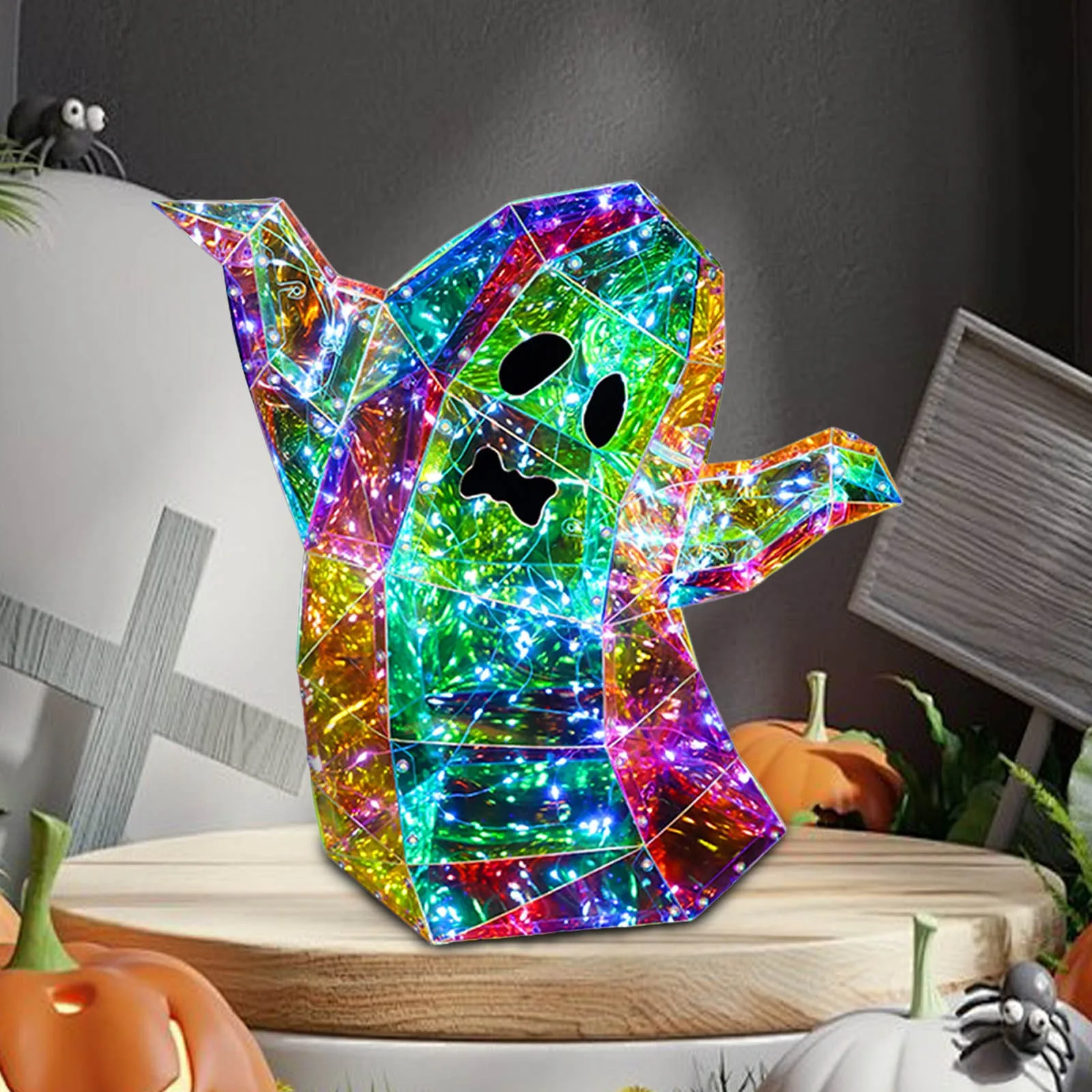 Halloween Cute Luminous Ghost Ornaments Festival Horror Atmosphere Spooky Decoration Props Prismatic Iridescent Ghost Decor