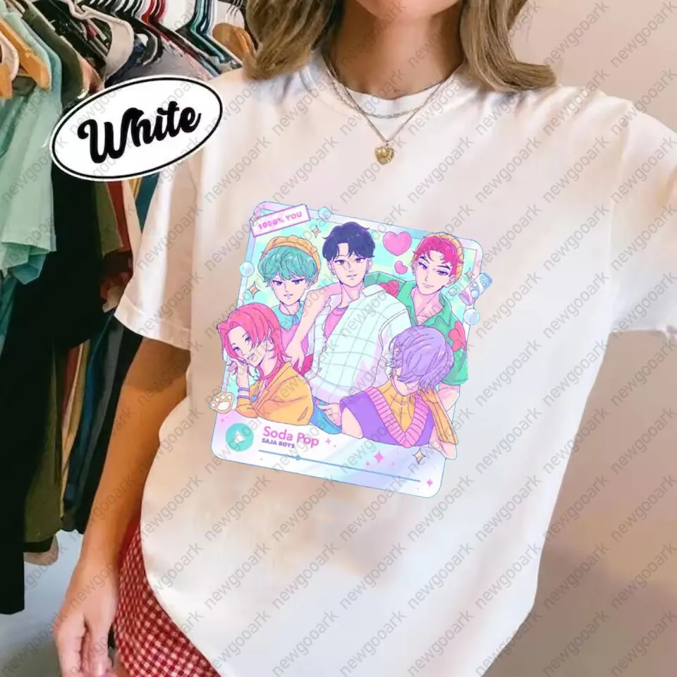 

Удивительные Kpop охотники на демонов, анимационные женские футболки, потертая футболка Huntrix Saja для мальчиков, футболка с короткими рукавами, хлопковая одежда