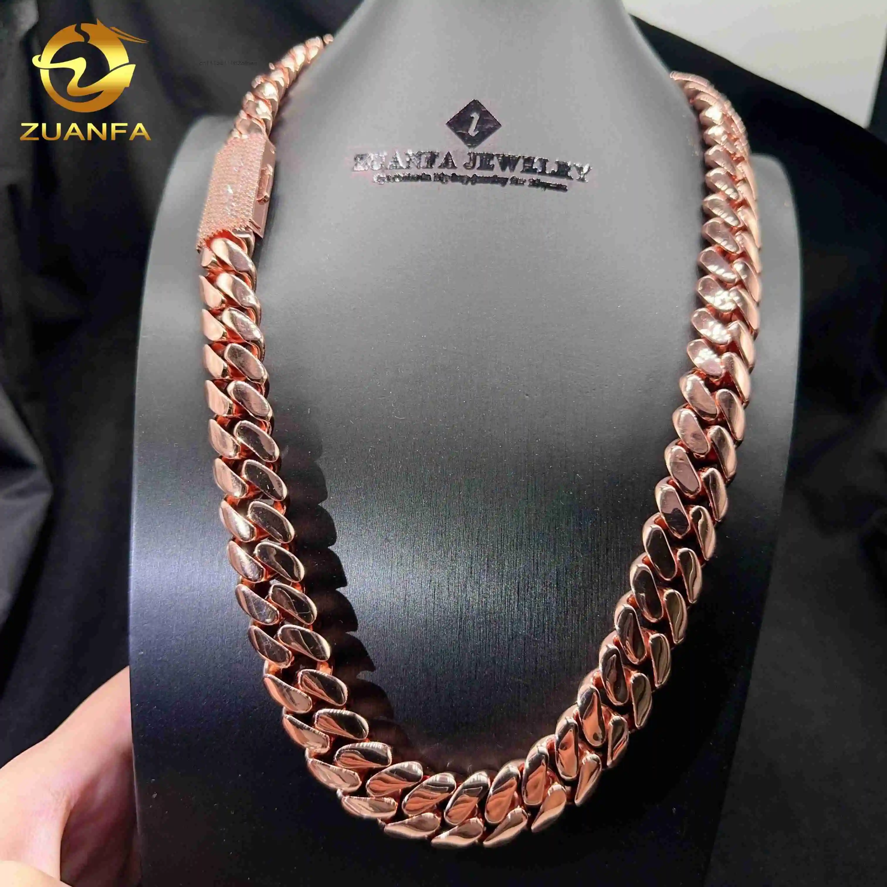 16MM Width Sterling Silver 925 Cuban Chain VVS Moissanite Diamond Lock Hip Hop Real Gold Plated Plain Cuban Link Chain，