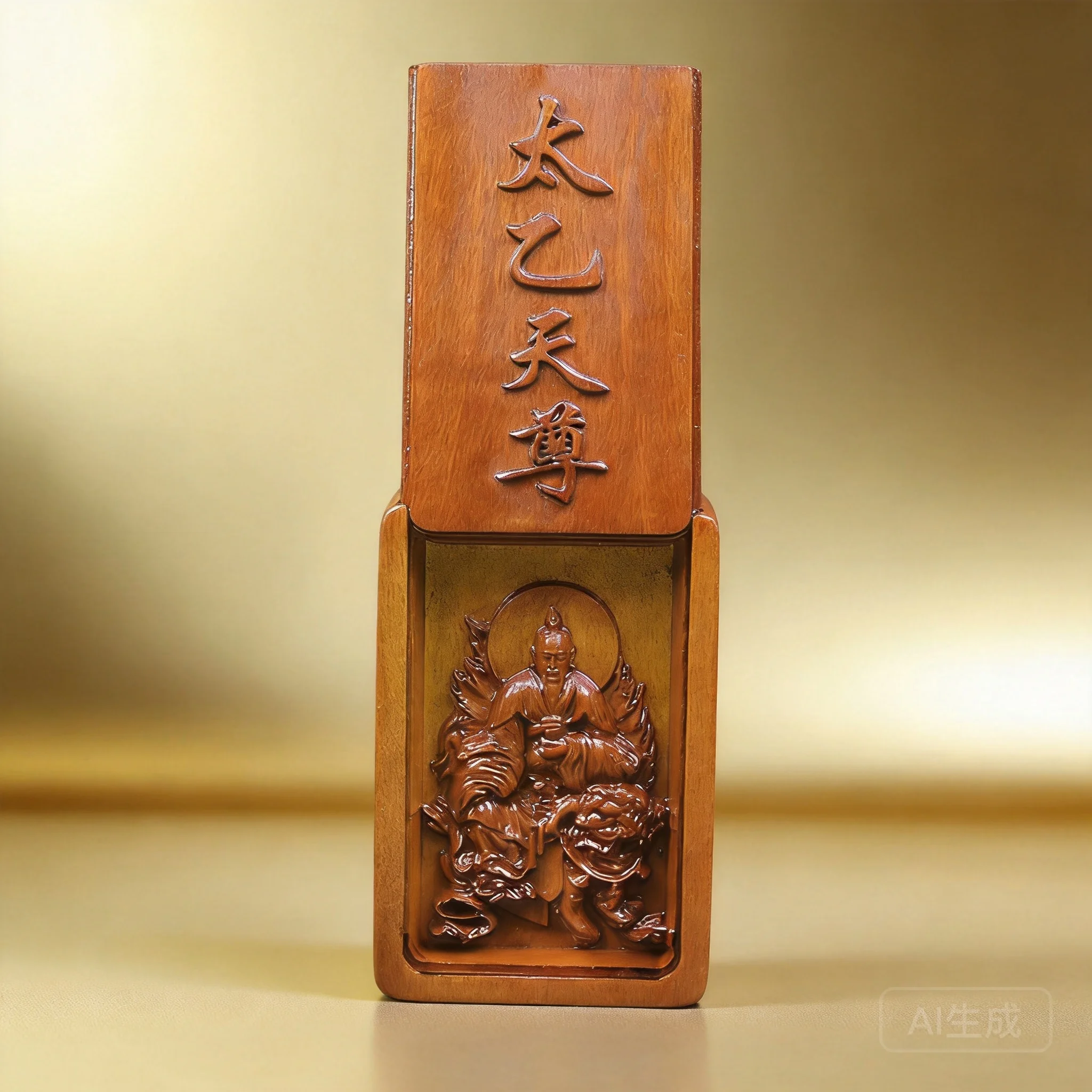 Chinese Traditional Auspicious Thunder Struck Jujube Wood Hand Carved Taiyi Savior Deity Portable Shrine Pendant Blessing Prayer