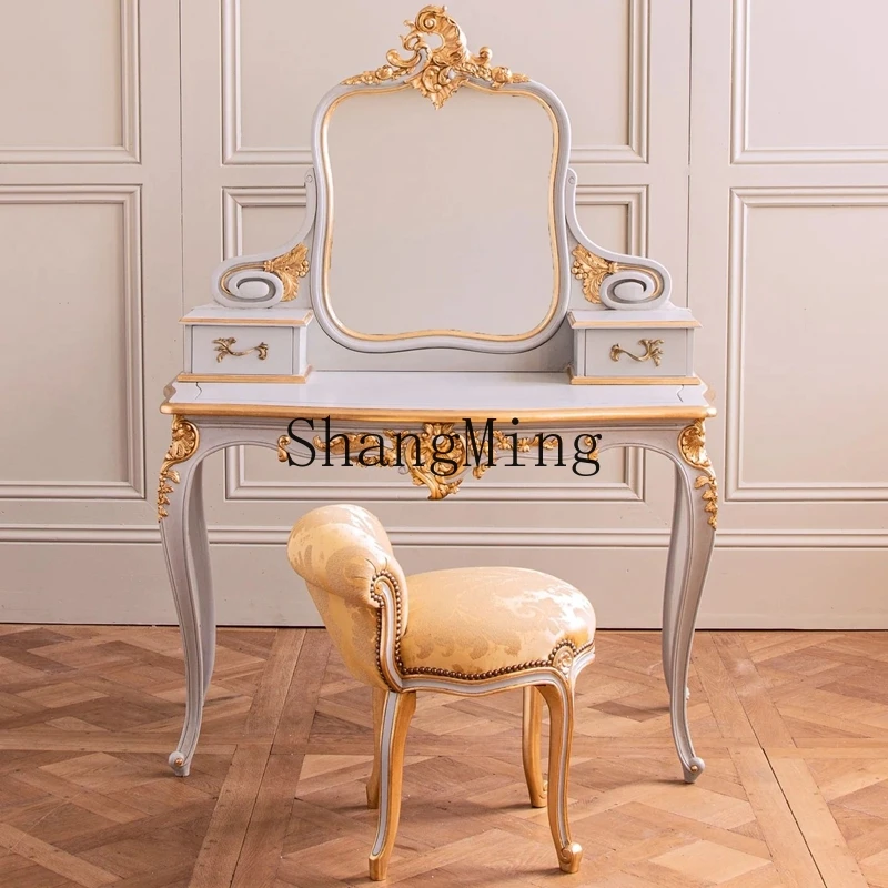 

FG solid wood carving flower gold dresser master bedroom villa model room makeup table light luxury high-end