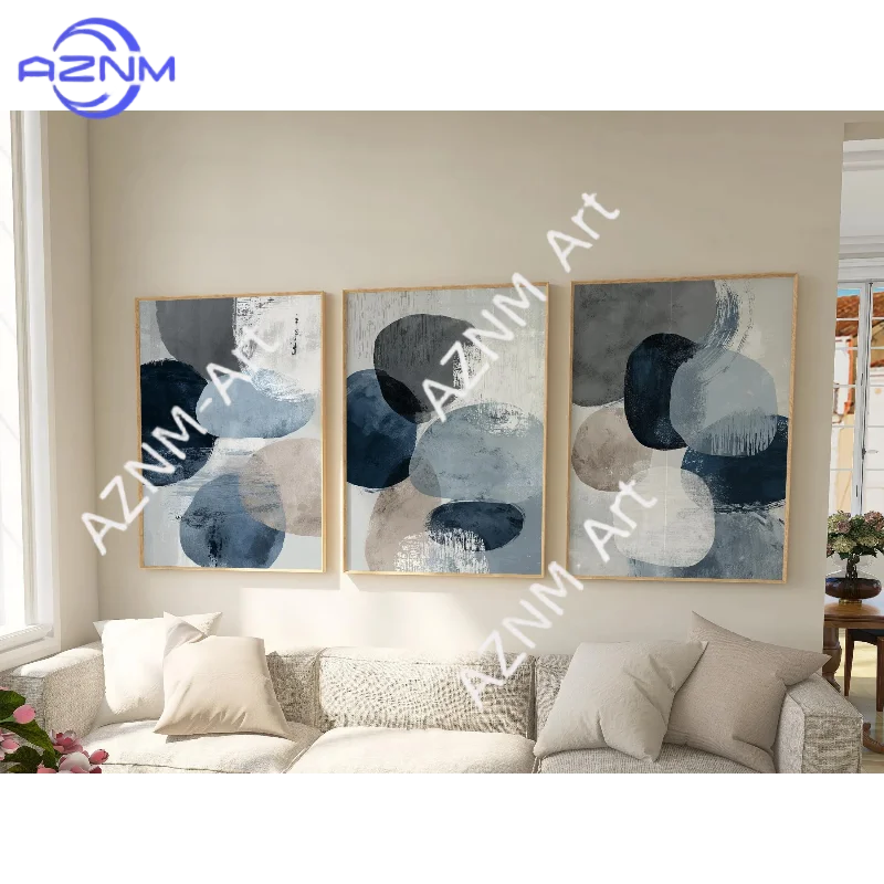 1/3 Stück marineblaue und graue abstrakte Kunstdrucke – geometrisches Wandkunst-Set mit 3 Stück