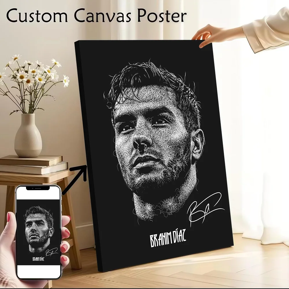 Brahim Diaz Scribble Art mit Signatur, bedruckte Leinwand-Wandkunst, anpassbare Gemälde, Poster, perfektes Geschenk für Heimdekorationsartikel