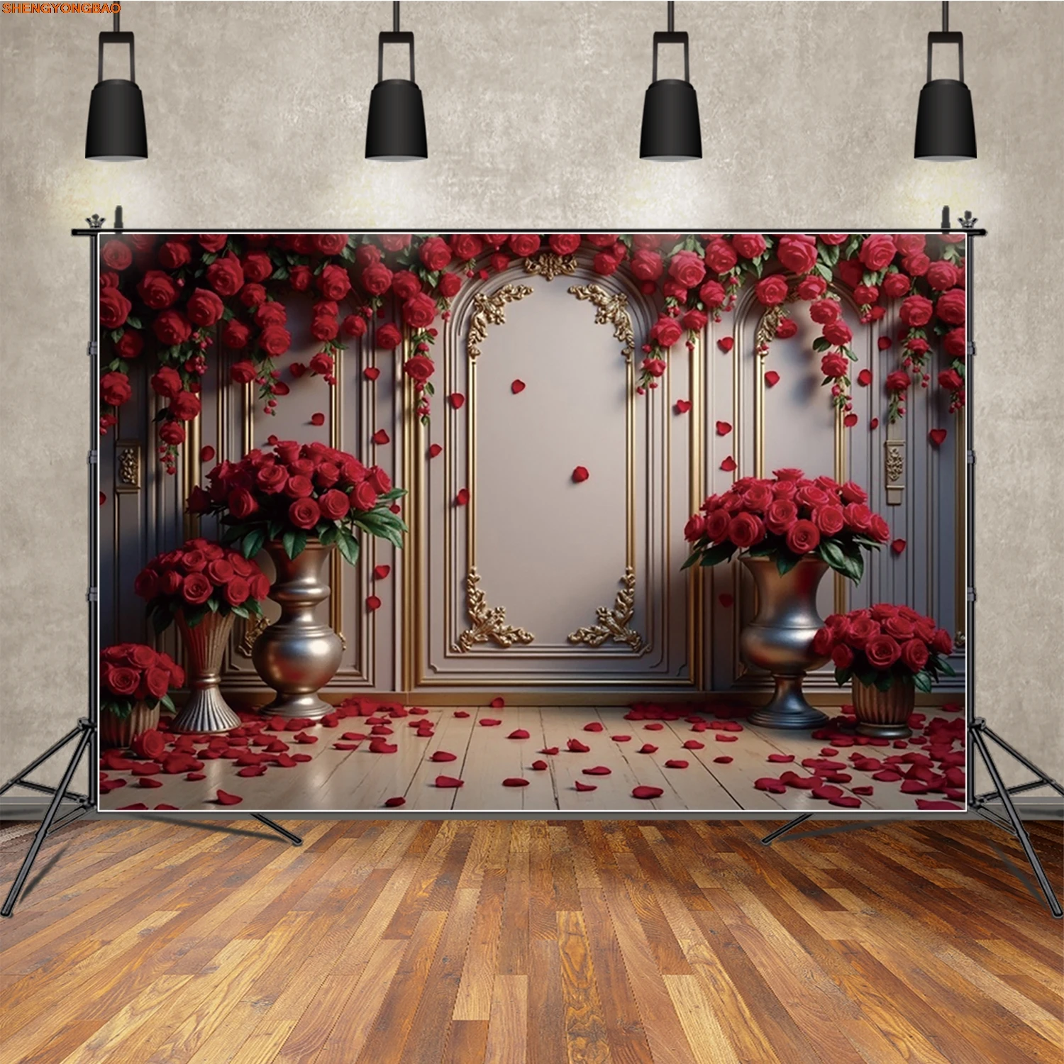 

Valentines Background Photography Rose Wall Vase European Photocall Backdrop Anniversary Couple Portrait Photobooth Sets