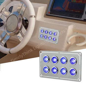 Panel de interruptor marino para barco, botón pulsador de 8 bandas de acero inoxidable resistente al agua, 12V