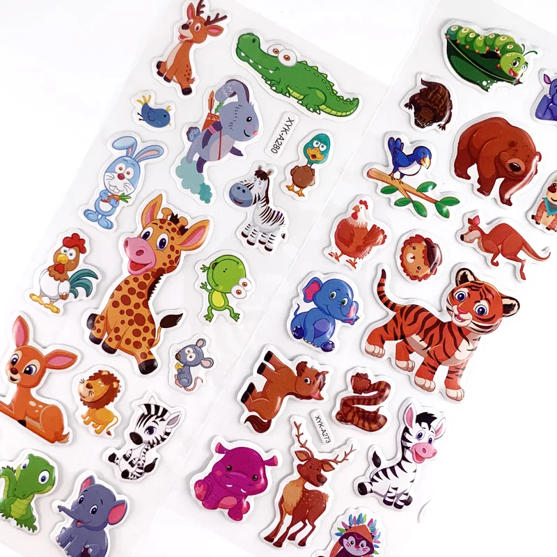 8 Sheets/Set Cartoon Animal Puffy Bubble Stickers for Kids Children Gift Scrapbooking Cute DIY Reward Sticker