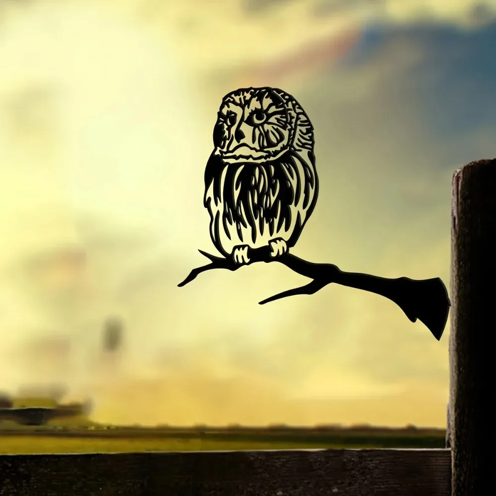 

1pc, Owl Tree Stake Bird Metal Silhouette Animal Sign Cutout Rustic Outdoor Home & Garden Decor Housewarming Gift