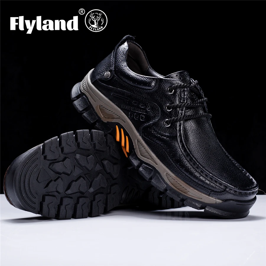 FLYLAND Men\'s Handmade Shoes Outdoor Casual Business Oxfords Vintage Soft Flats Leather Ankle Boots Plus Size